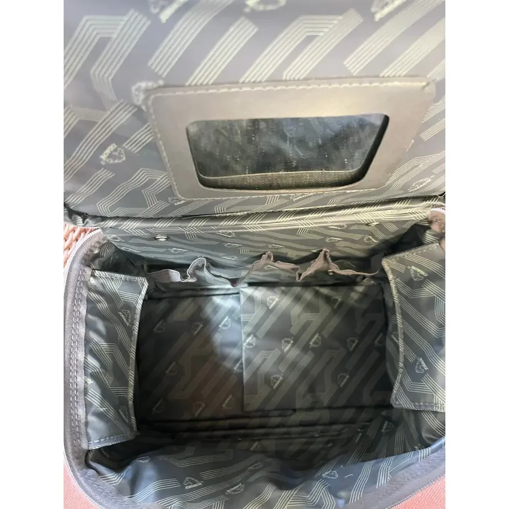 Jordache Vintage Tapestry Train Case Cosmetic Vanity Case Floral Mirror 12x9x8